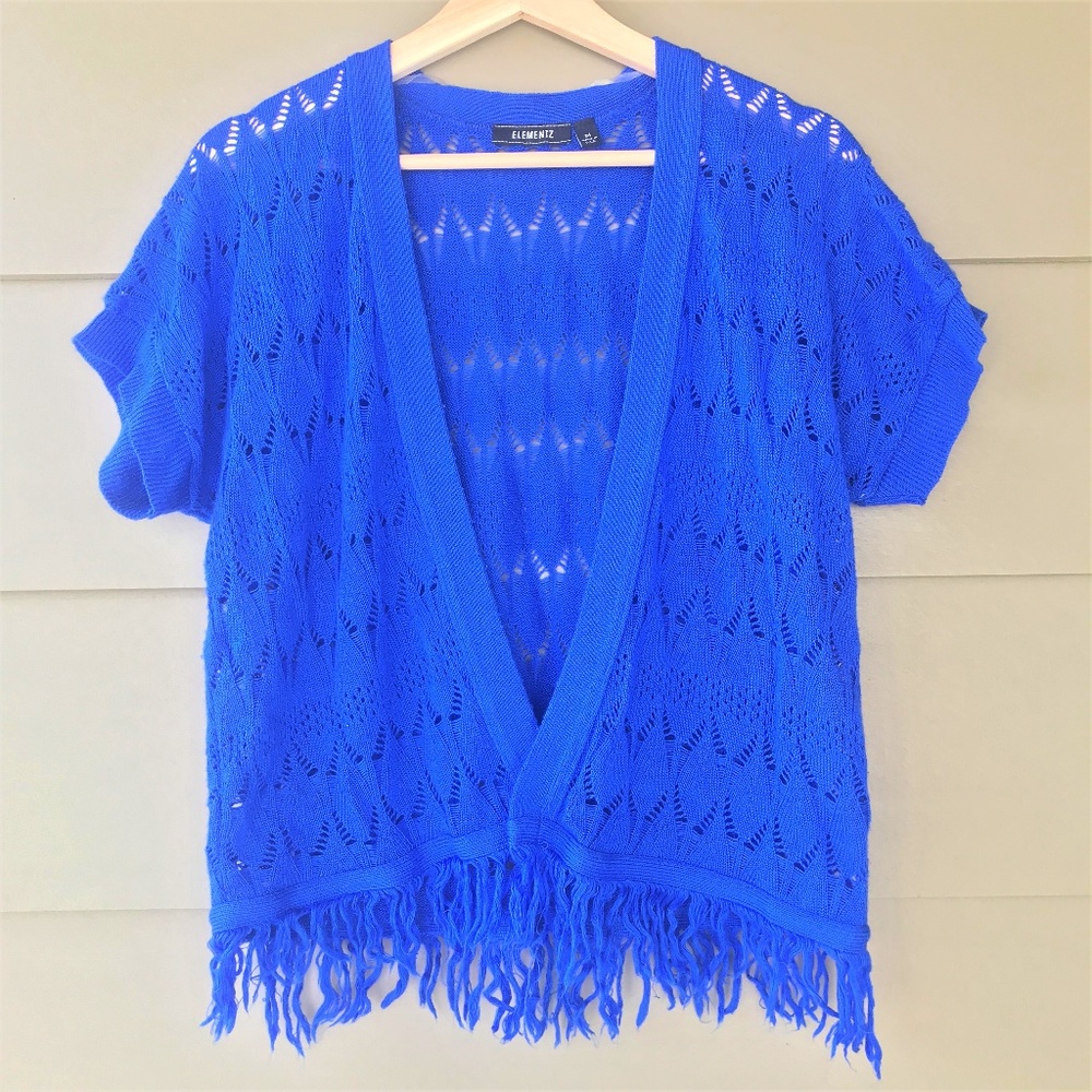 ⚡️SALE⚡️Elementz Blue Crochet Cardigan Wit Fringes